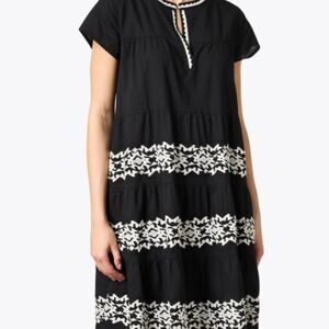 ROLLER RABBIT Pamela Black Embroidered Cotton Dress - size XS